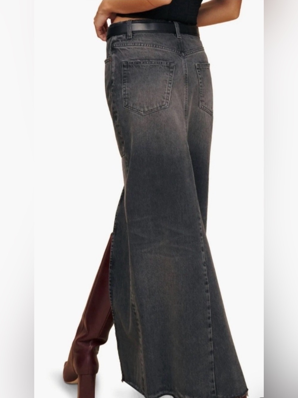 Reformation Tazz Maxi Denim Skirt Black Gray Size 28